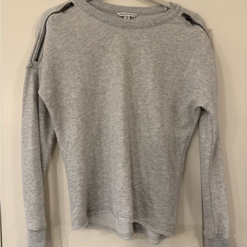 Gray Women's Top with Zipper Detail